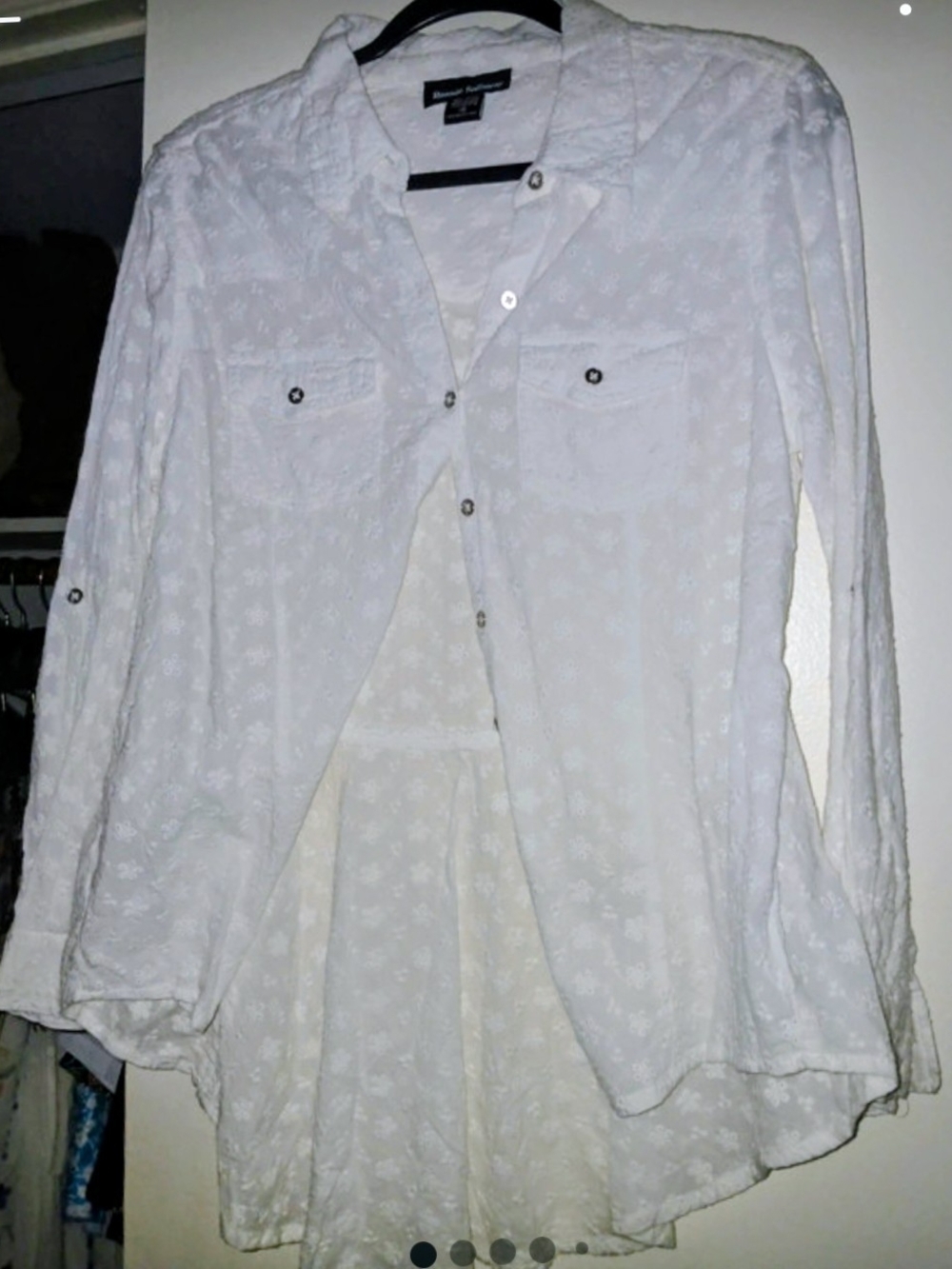 White Floral Textured Button-Front Women's Blouse